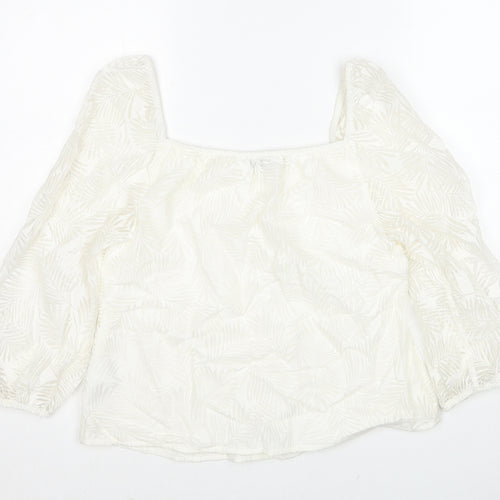 Mint Velvet Womens White Geometric Viscose Basic Blouse Size 8 Square Neck - Leaf Pattern
