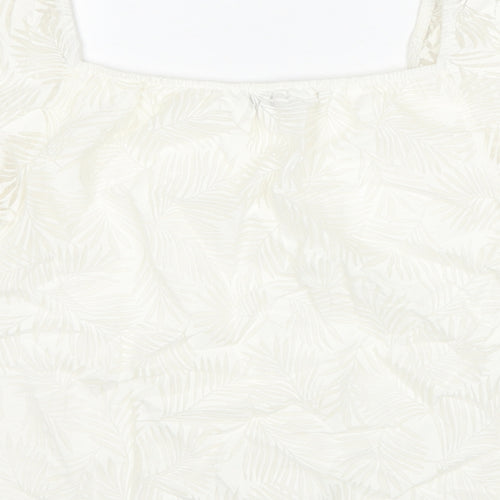 Mint Velvet Womens White Geometric Viscose Basic Blouse Size 8 Square Neck - Leaf Pattern