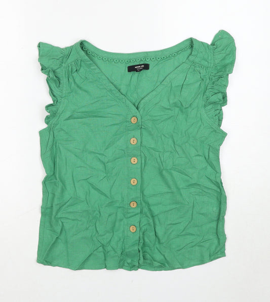 NEXT Womens Green Viscose Basic Button-Up Size 8 V-Neck