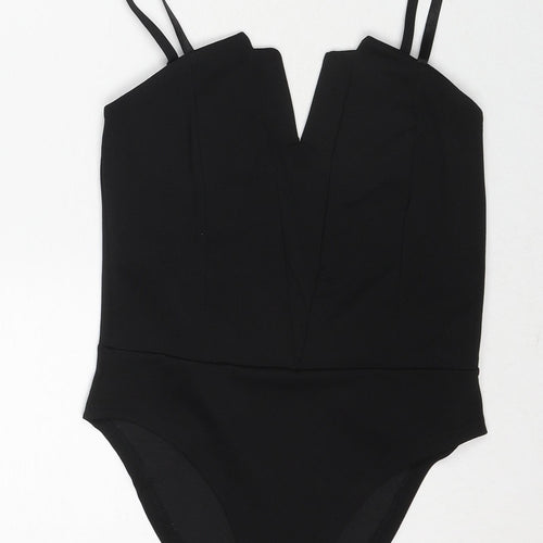 New Look Womens Black Polyester Bodysuit One-Piece Size 10 Snap