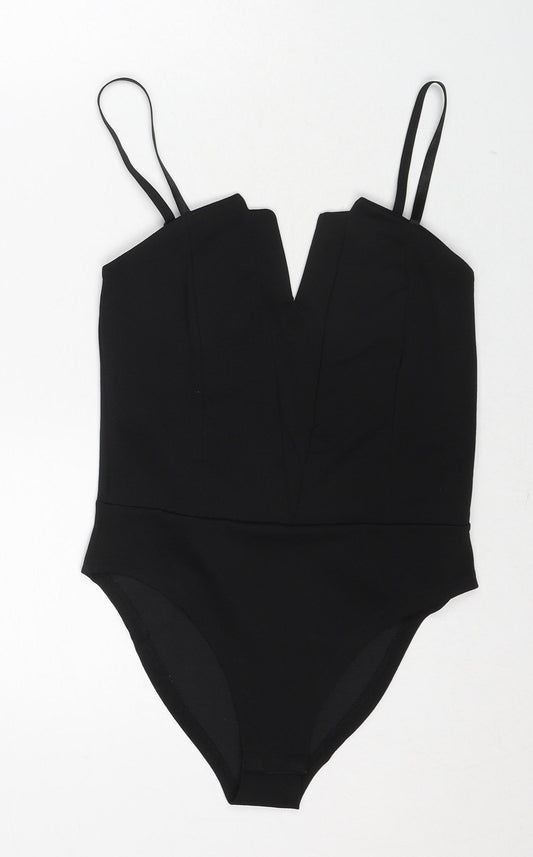 New Look Womens Black Polyester Bodysuit One-Piece Size 10 Snap