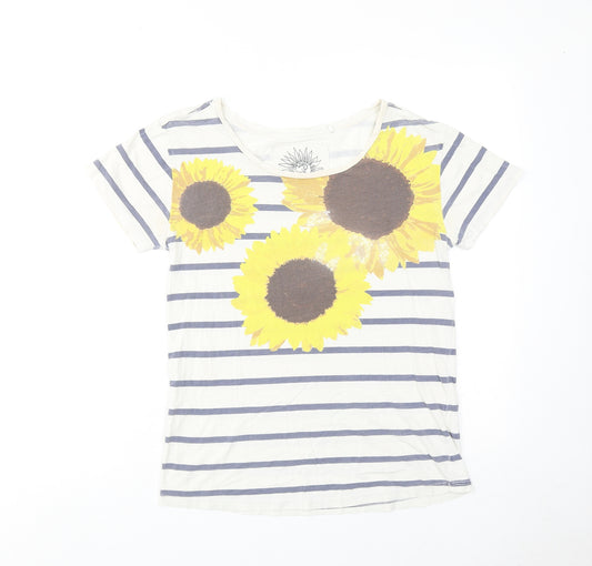 NEXT Womens Multicoloured Striped Cotton Basic T-Shirt Size 8 Round Neck - Sunflower