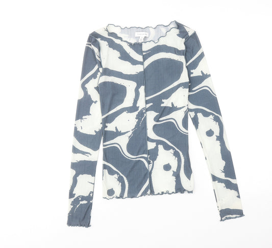 Topshop Womens Blue Geometric Polyester Basic Blouse Size 8 Round Neck