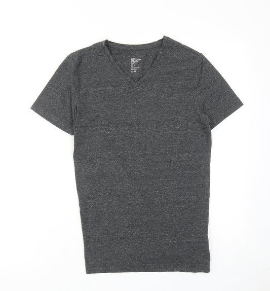 H&M Womens Grey Polyester Basic T-Shirt Size S V-Neck
