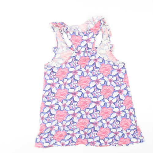 MANTARAY PRODUCTS Womens Pink Floral Cotton Basic Tank Size 10 Round Neck