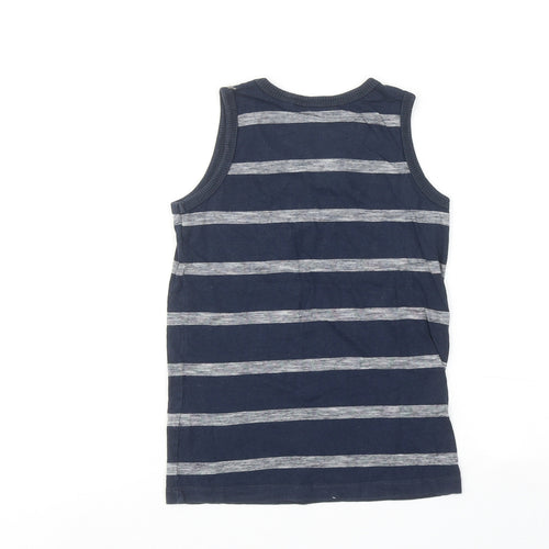 NEXT Boys Blue Striped Cotton Basic Tank Size 6 Years Round Neck Pullover