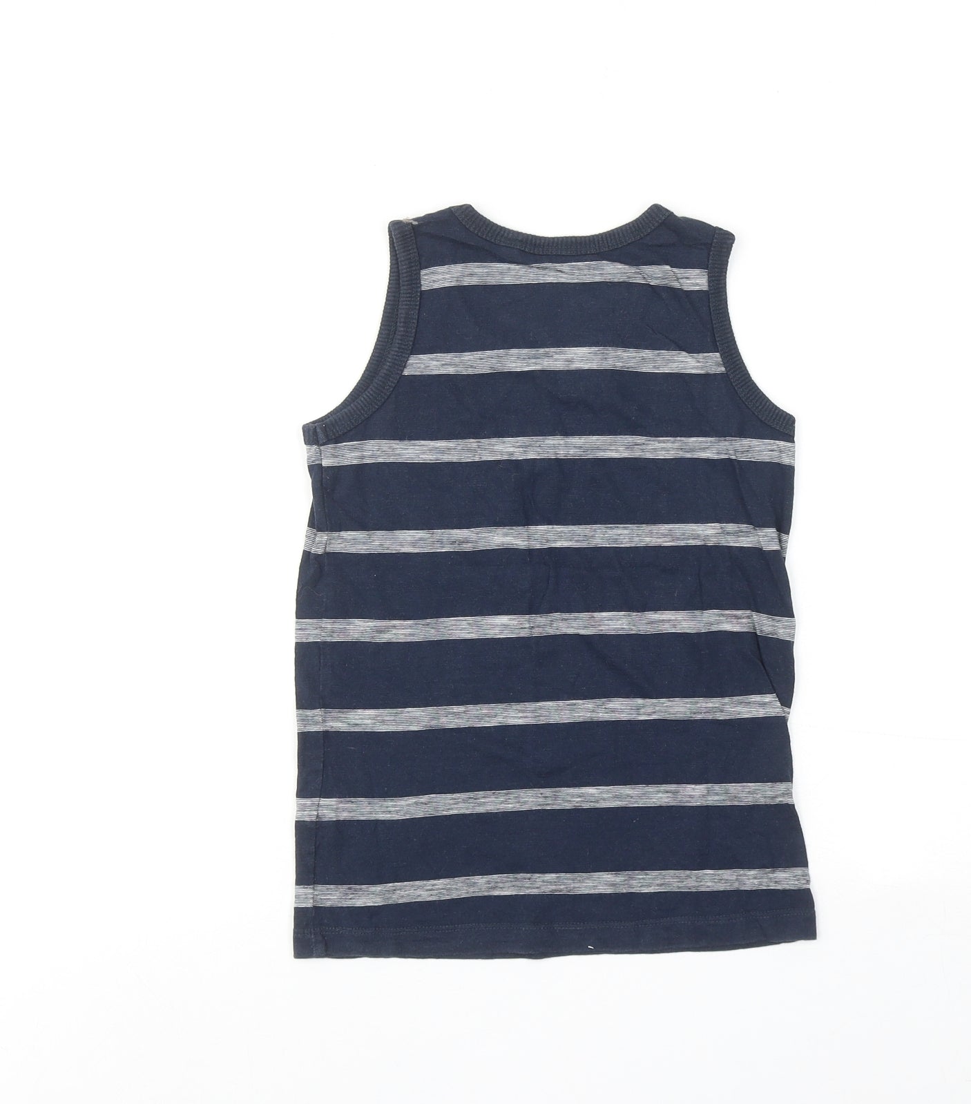 NEXT Boys Blue Striped Cotton Basic Tank Size 6 Years Round Neck Pullover