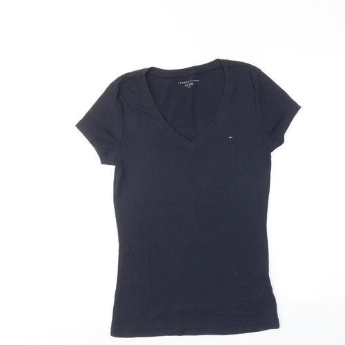 Tommy Hilfiger Womens Blue Cotton Basic T-Shirt Size S V-Neck