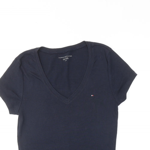 Tommy Hilfiger Womens Blue Cotton Basic T-Shirt Size S V-Neck