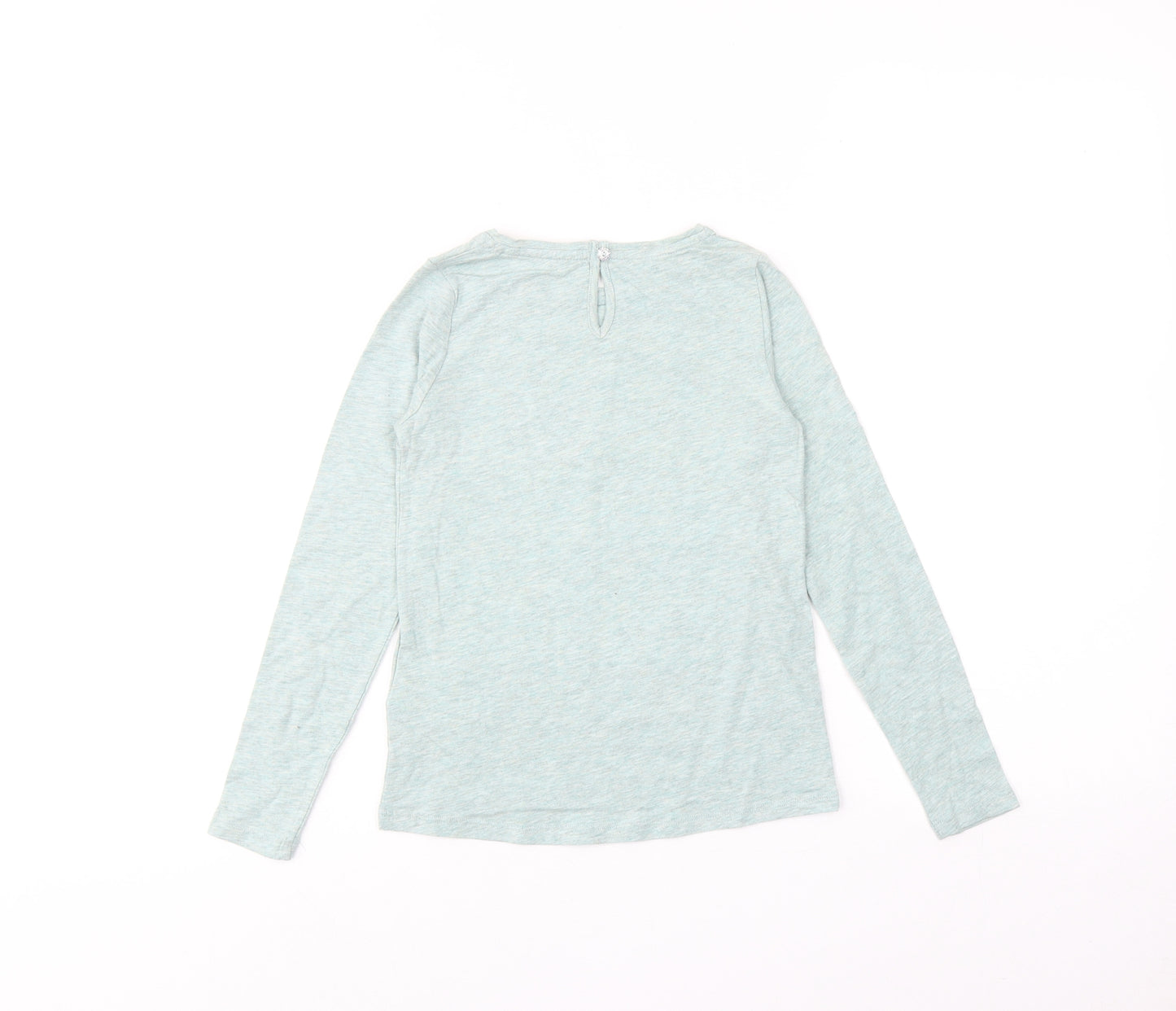 H&M Girls Green Cotton Basic T-Shirt Size 6-7 Years Round Neck Button - Believe in Magic