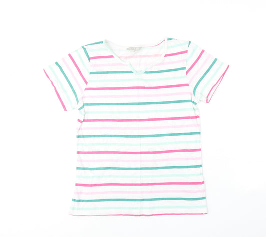 Pebble Bay Womens Multicoloured Striped Cotton Basic T-Shirt Size 14 Round Neck