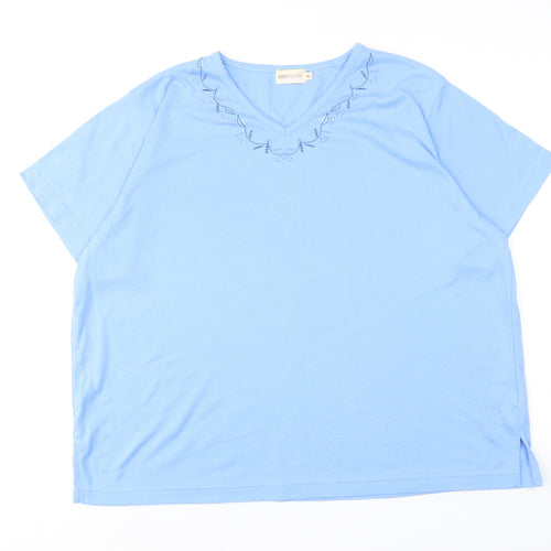 Bonmarché Womens Blue Polyester Basic T-Shirt Size XL V-Neck