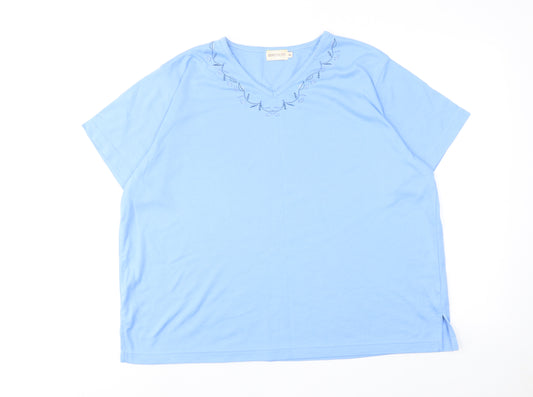 Bonmarché Womens Blue Polyester Basic T-Shirt Size XL V-Neck