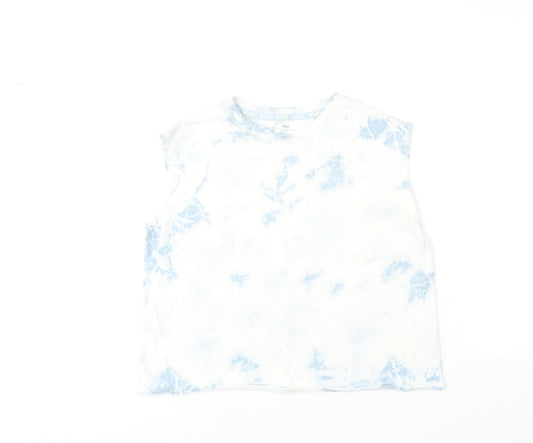 Body Womens Blue Geometric Cotton Basic T-Shirt Size 10 Round Neck Pullover - Tie Dye