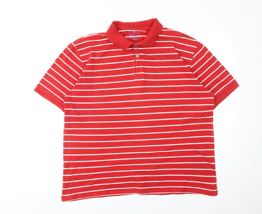 Marks and Spencer Mens Red Striped Cotton Polo Size 2XL Collared Button