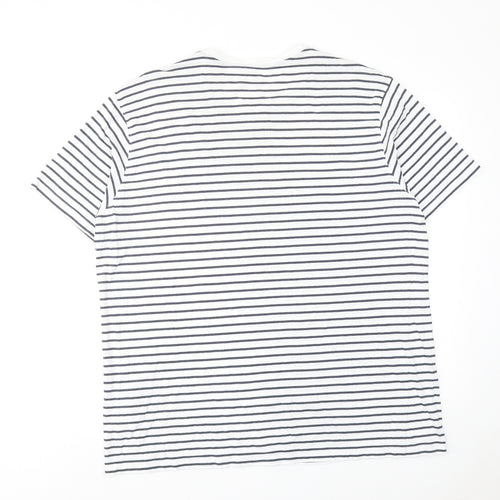 Marks and Spencer Mens White Striped Cotton T-Shirt Size XL Round Neck