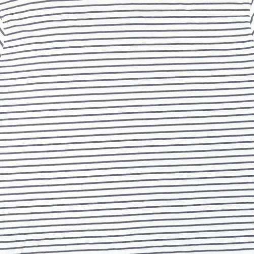 Marks and Spencer Mens White Striped Cotton T-Shirt Size XL Round Neck