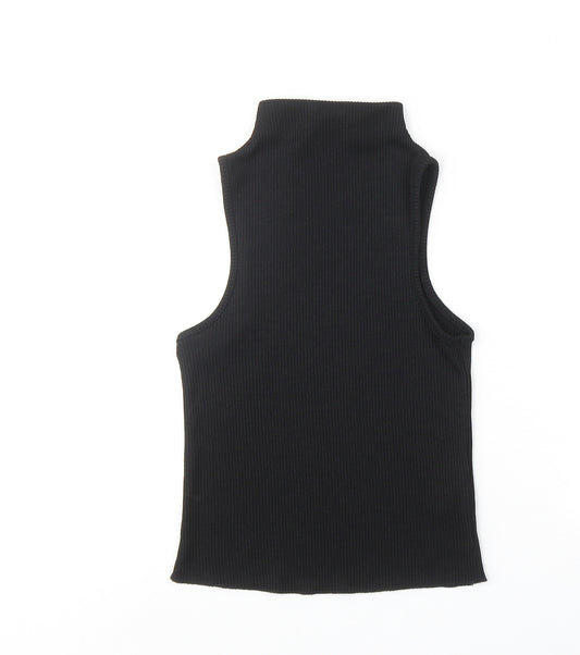Topshop Womens Black Polyester Basic Tank Size 6 Mock Neck