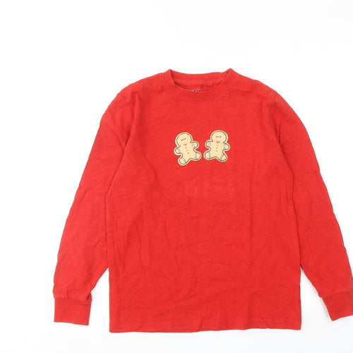 NEXT Boys Red Cotton Basic T-Shirt Size 11 Years Round Neck Pullover - Gingerbread Man Christmas