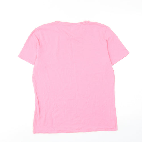 Marks and Spencer Womens Pink Cotton Basic T-Shirt Size 14 Round Neck