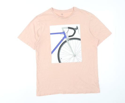 Marks and Spencer Mens Pink Cotton T-Shirt Size S Round Neck - Bike Print