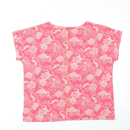 White Stuff Womens Pink Geometric Cotton Basic T-Shirt Size 22 V-Neck - Monkey Leaf Print