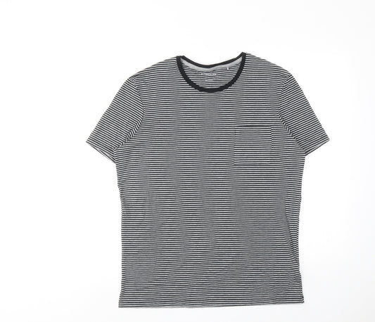 Autograph Womens Grey Striped Cotton Basic T-Shirt Size L Round Neck