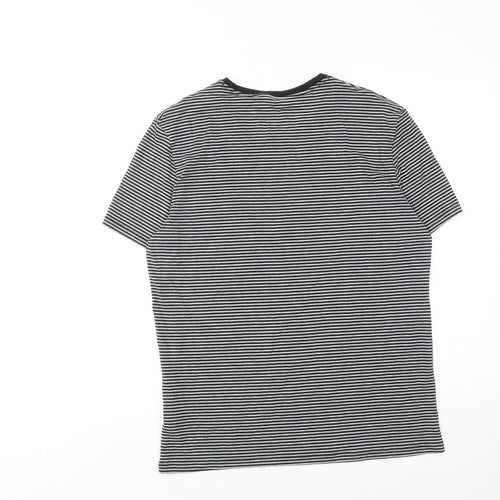 Autograph Womens Grey Striped Cotton Basic T-Shirt Size L Round Neck