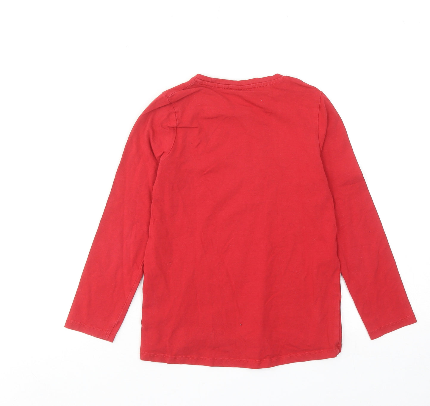 Stop + Go Girls Red Cotton Basic T-Shirt Size 6-7 Years Round Neck Pullover - Reindeer