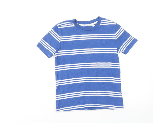 Fat Face Boys Blue Striped Cotton Basic T-Shirt Size 4-5 Years Round Neck Pullover
