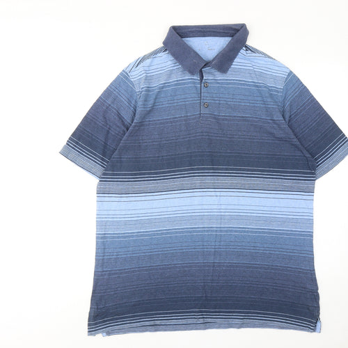 Marks and Spencer Mens Blue Striped Cotton Polo Size XL Collared Button