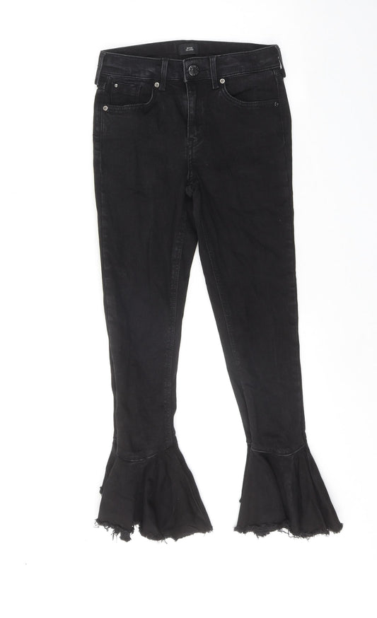 River Island Womens Black Cotton Flared Jeans Size 8 Regular Zip