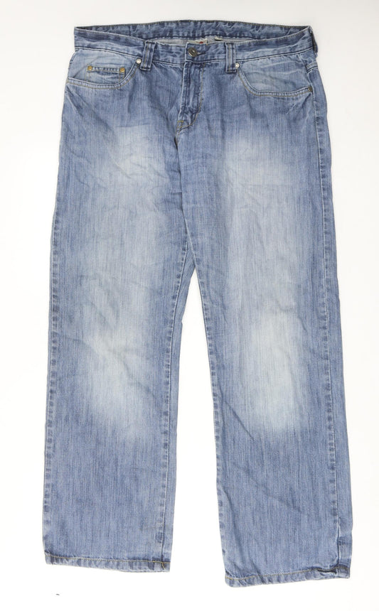 No Fear Mens Blue Cotton Wide-Leg Jeans Size 36 in Regular Zip