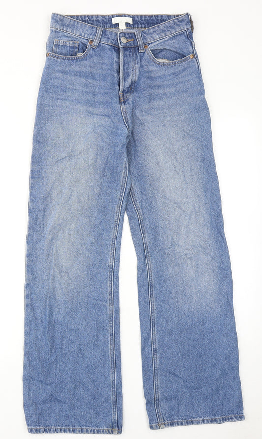 H&M Womens Blue Cotton Wide-Leg Jeans Size 6 Regular Button