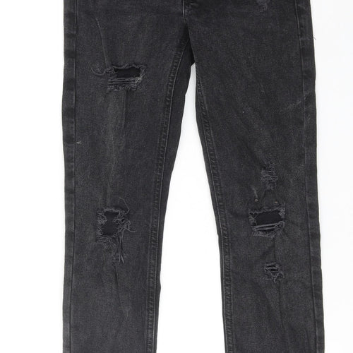 New Look Girls Black Cotton Skinny Jeans Size 10 Years Regular Zip - Distressed