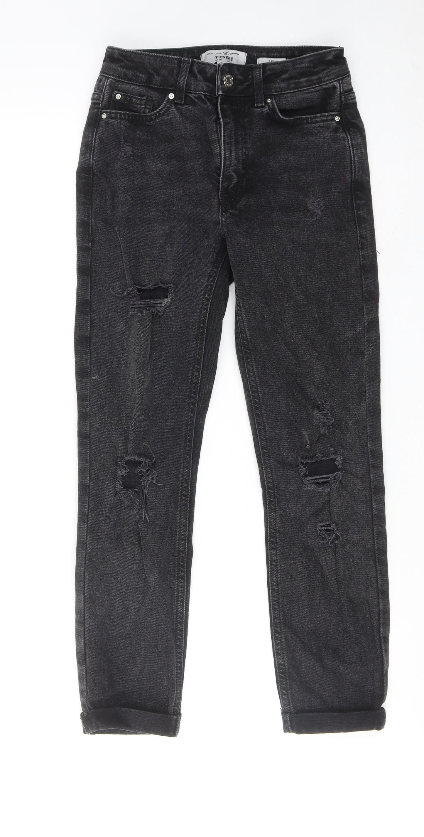 New Look Girls Black Cotton Skinny Jeans Size 10 Years Regular Zip - Distressed