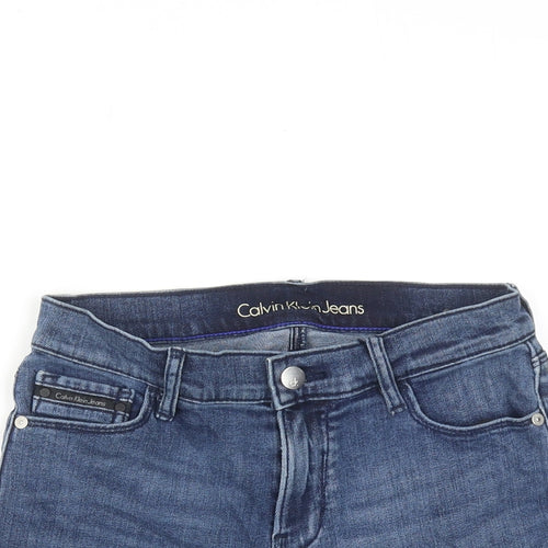 Calvin Klein Womens Blue Cotton Boyfriend Shorts Size 25 in Regular Zip