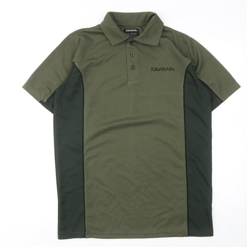 Total Comfort Mens Green Polyester Basic Polo Size M Collared Button
