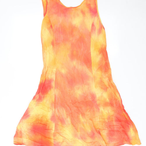 Resort Womens Orange Tie Dye Viscose Tank Dress Size 12 Round Neck Pullover