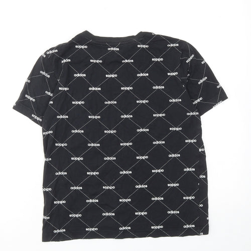 adidas Boys Black Argyle/Diamond Cotton Basic T-Shirt Size 11-12 Years Round Neck Pullover