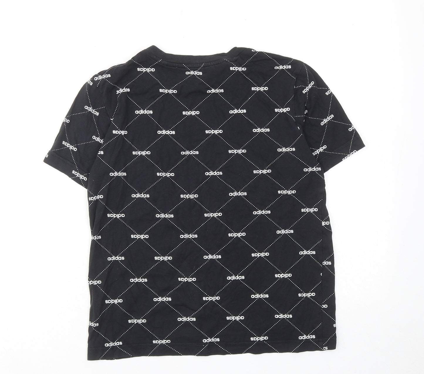 adidas Boys Black Argyle/Diamond Cotton Basic T-Shirt Size 11-12 Years Round Neck Pullover