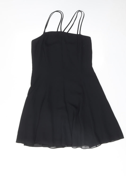 NEXT Womens Black Polyester Slip Dress Size 12 Square Neck Zip