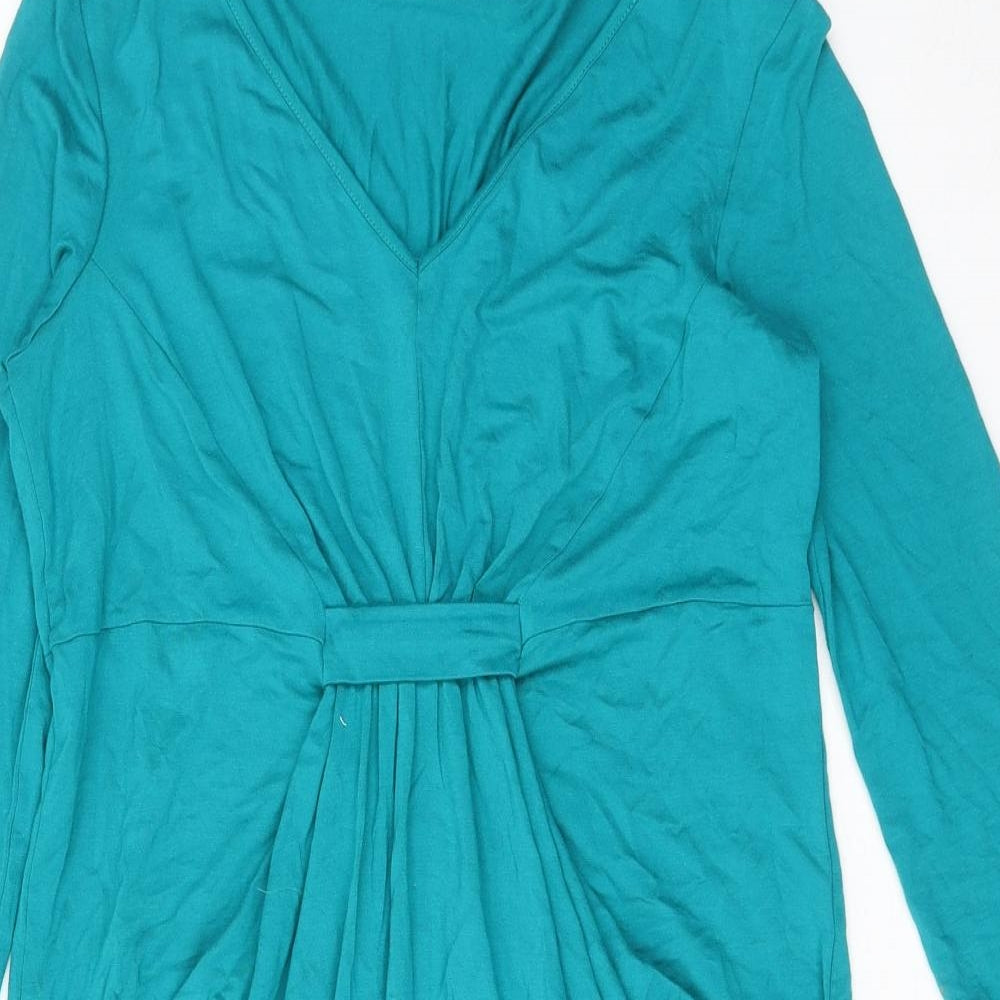 Marks and Spencer Womens Blue Viscose A-Line Size 12 V-Neck Pullover