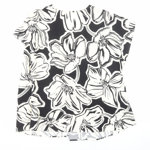 Marks and Spencer Womens Black Floral Polyester Basic Blouse Size 20 V-Neck