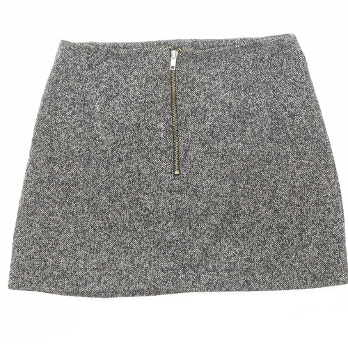 Topshop Womens Black Herringbone Cotton Mini Skirt Size 8 Zip