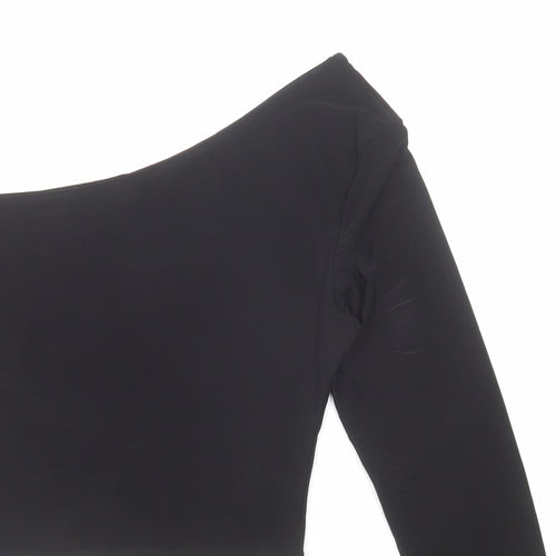 PRETTYLITTLETHING Womens Black Polyester Basic Blouse Size 14 One Shoulder - Asymmetric Neckline