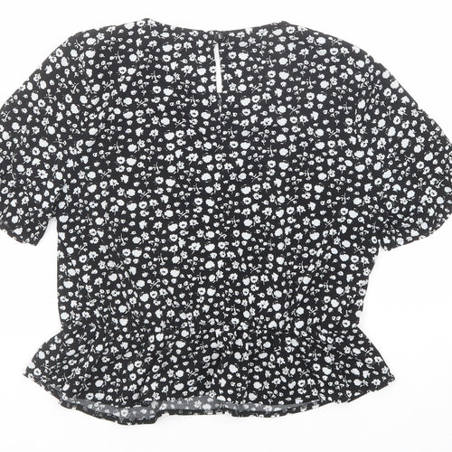 Miss Selfridge Womens Black Floral Polyester Basic Blouse Size 10 Round Neck