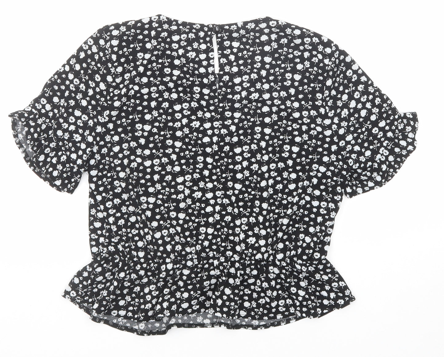 Miss Selfridge Womens Black Floral Polyester Basic Blouse Size 10 Round Neck