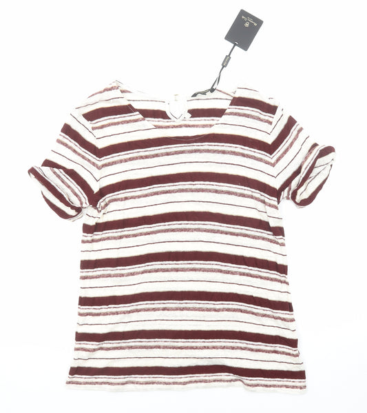 Massimo Dutti Womens Purple Striped Linen Basic T-Shirt Size M Round Neck