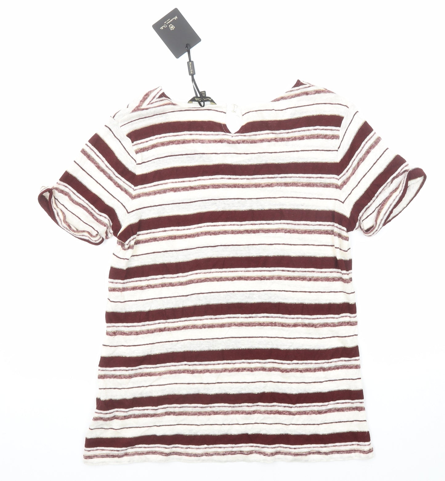 Massimo Dutti Womens Purple Striped Linen Basic T-Shirt Size M Round Neck